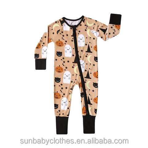 New arrival neutral baby clothes romper custom bamboo pattern print baby Halloween costumes pajamas bodysuit