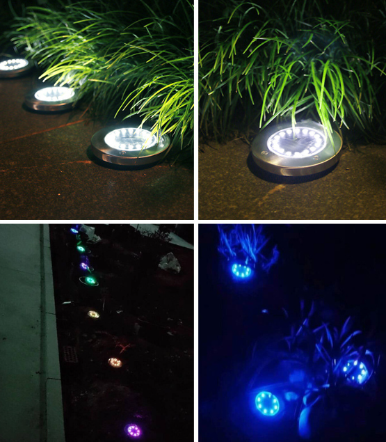 4 8 12 Pack Wholesale Popular 4 LED solar ground light Warm White Outdoor Garden Waterproof Lawn Disk lamp yard pathway lighting