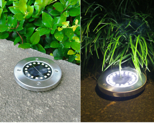 4 8 12 Pack Wholesale Popular 4 LED solar ground light Warm White Outdoor Garden Waterproof Lawn Disk lamp yard pathway lighting