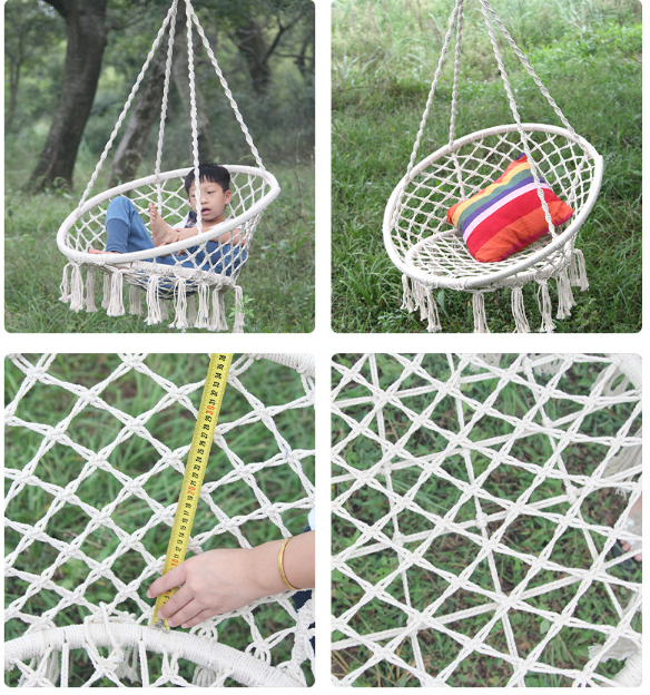 Hammock Chair Macrame Swing Handmade Weave Cotton Rope Hanging Chair With Hanging Hardware Kit Weaving Swing Chair