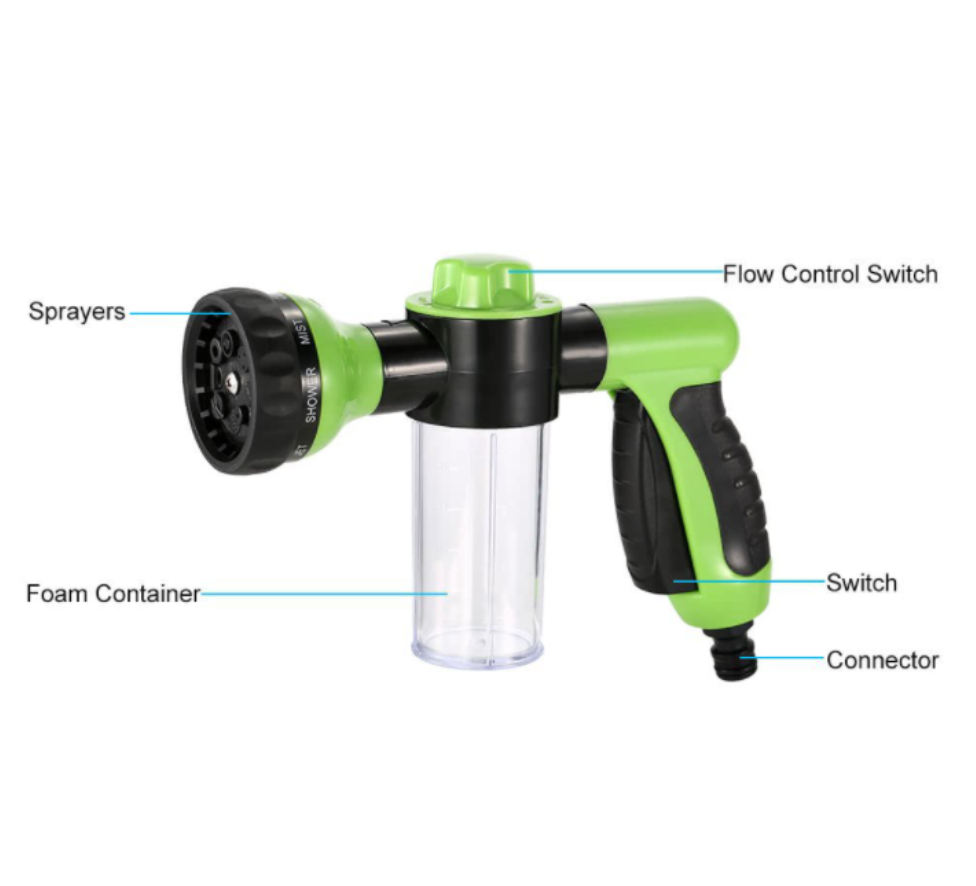 8 Functions Car Foam Washing Gun Water Spray Gun with Soap Dispenser Bottle