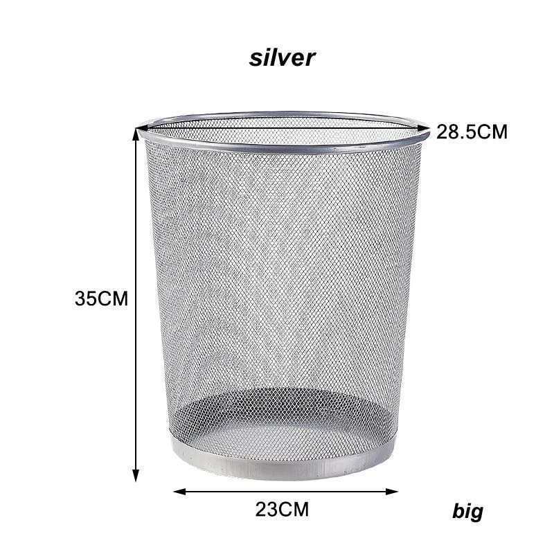 Office Stationery 3 Size Round black Metal mesh trash can Wire Metal Paper Waste Bin