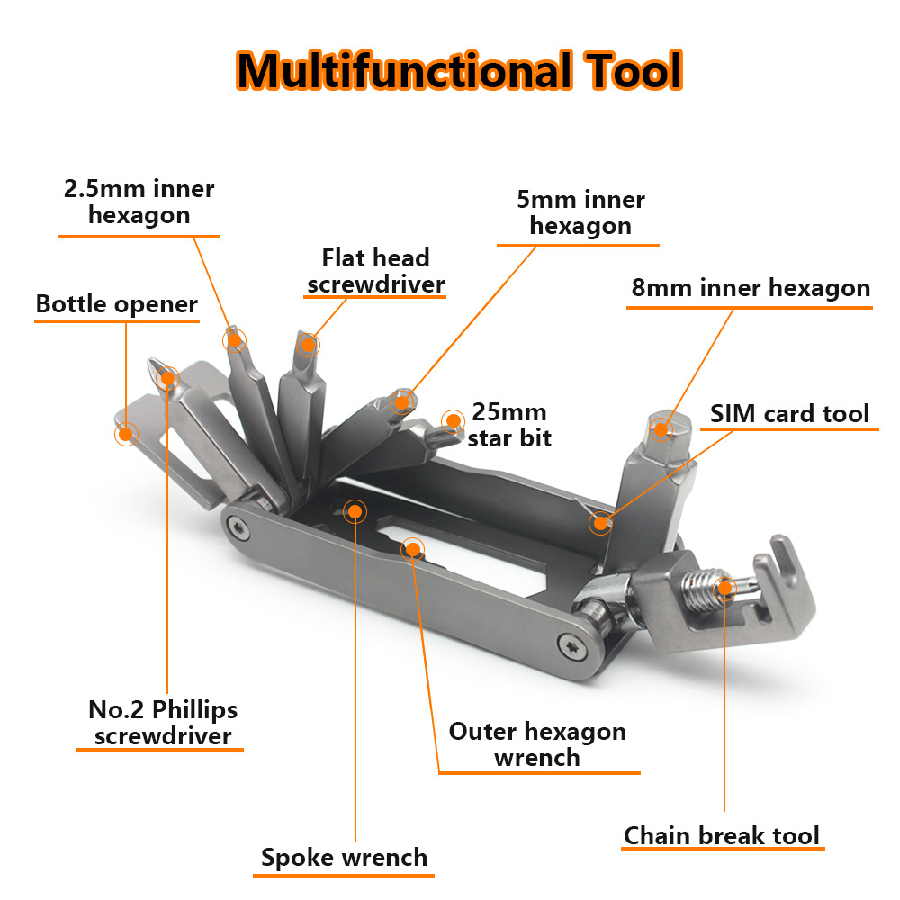 16 In 1 Multi-Function Bike Tool Kits Portable Foldable Bike Multitool Cycling Tool Kit Bike Tool Allen Wrench Tire Levers