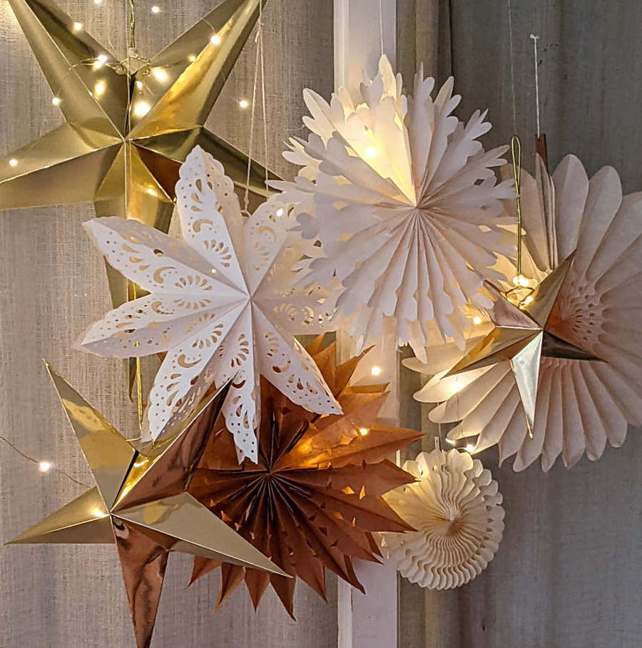 Paper Snowflake Lantern Decoration Sparkling White 8 Point Glitter Snowflake Winter Christmas Party & Home Decor