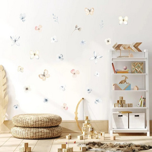 Floral Botanical Butterfly Watercolor Nursery Wall Stickers Removable Wall Decal Baby Room Decor Wall Stickers