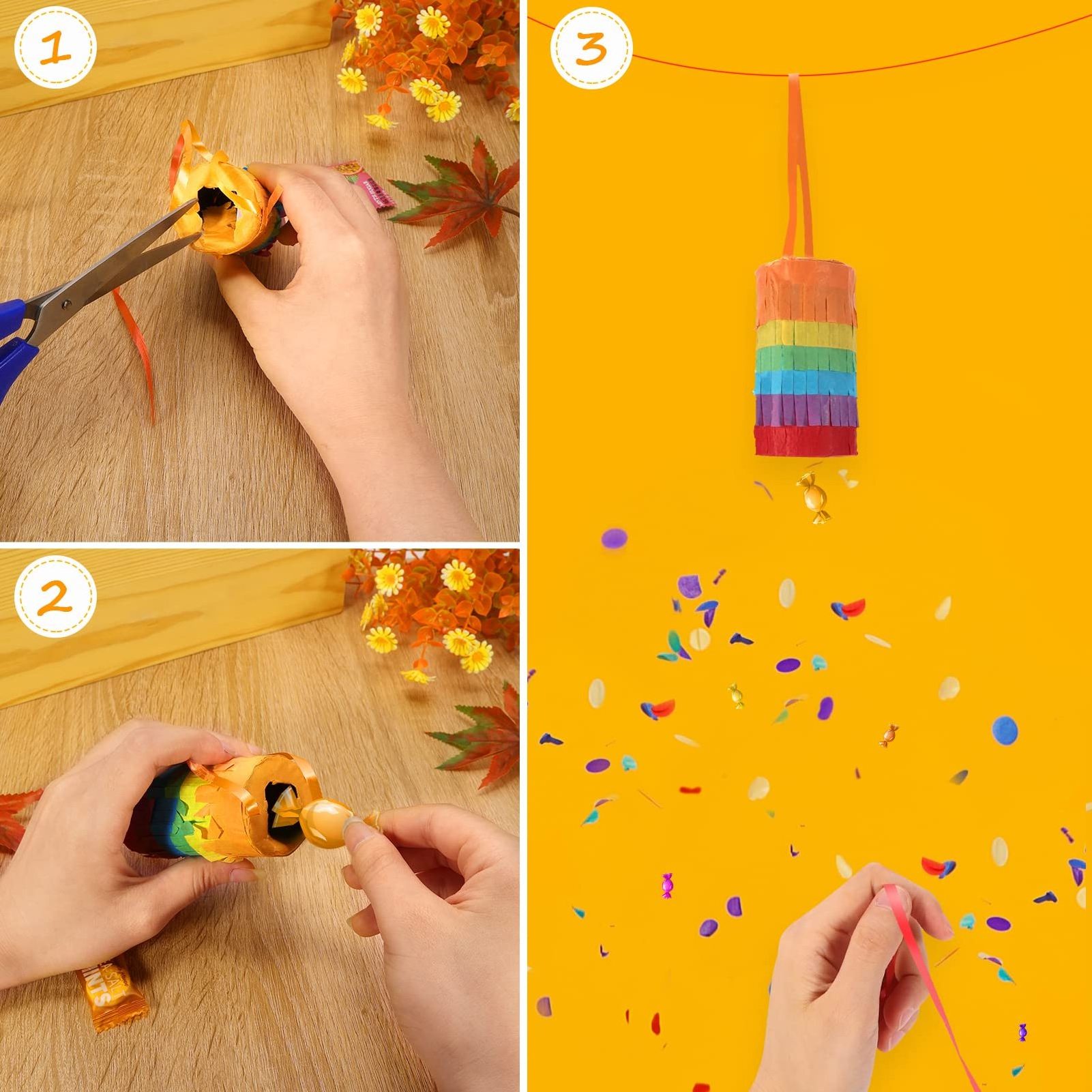 Wholesale Mini Pinatas Birthday Party Pull String Rainbow Cylinder Pinata Garland for Cinco De Mayo Mexican Taco Party