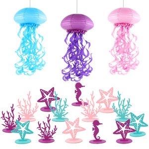 Customize New 17 PCS Mermaid Ocean Theme Table Decoration Paper Lantern Set  Party Decoration Set