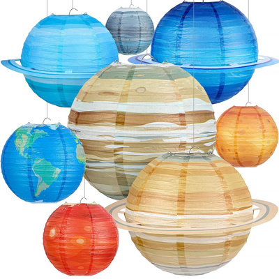 8 Pieces Space Paper Lanterns Hanging Planetary Solar System Lanterns Kids Classroom Birthday Party Decorations