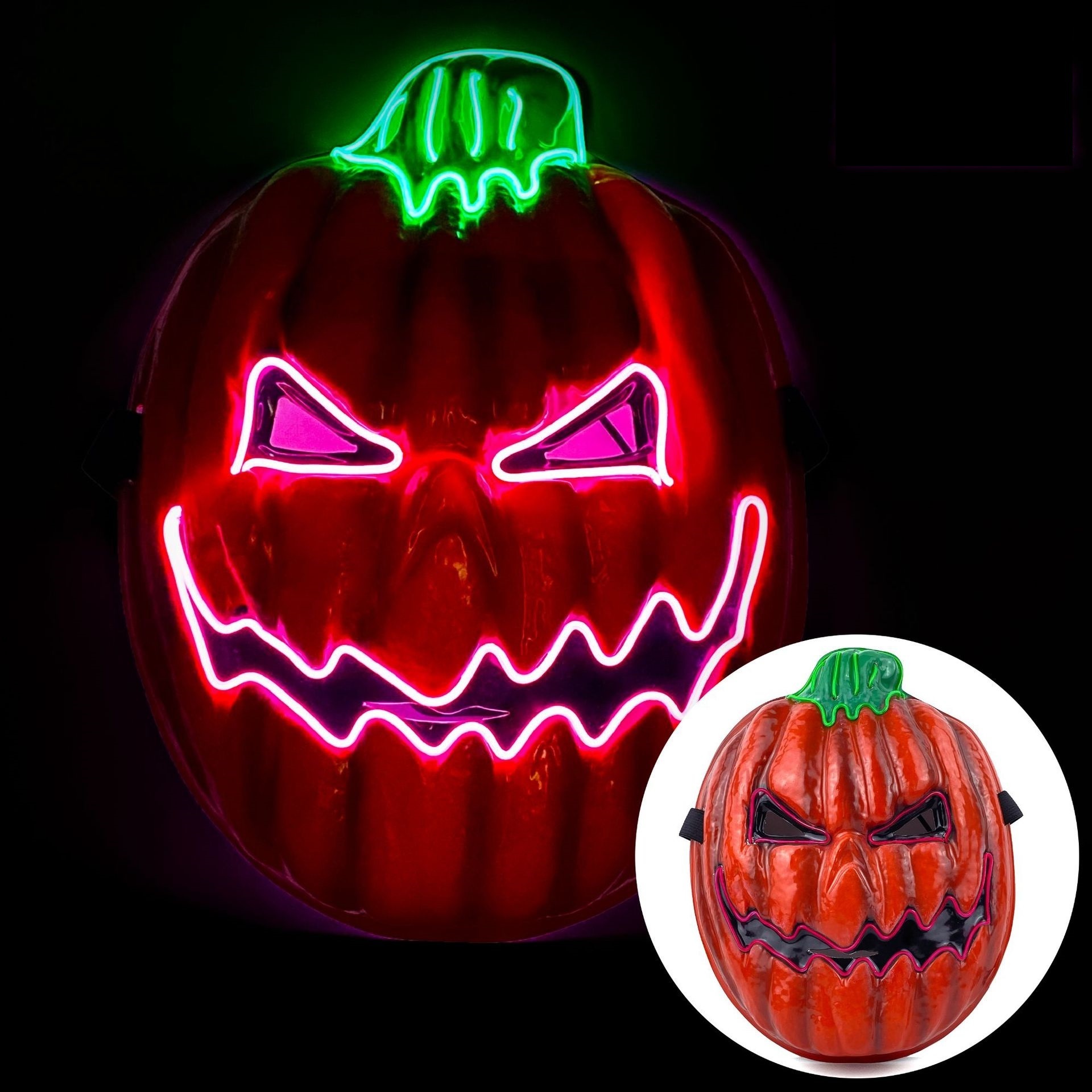 Sunbeauty Glowing Pumpkin EL Wire EVA Mask Halloween Cosplay Party Supplies Scary Face Led Mask