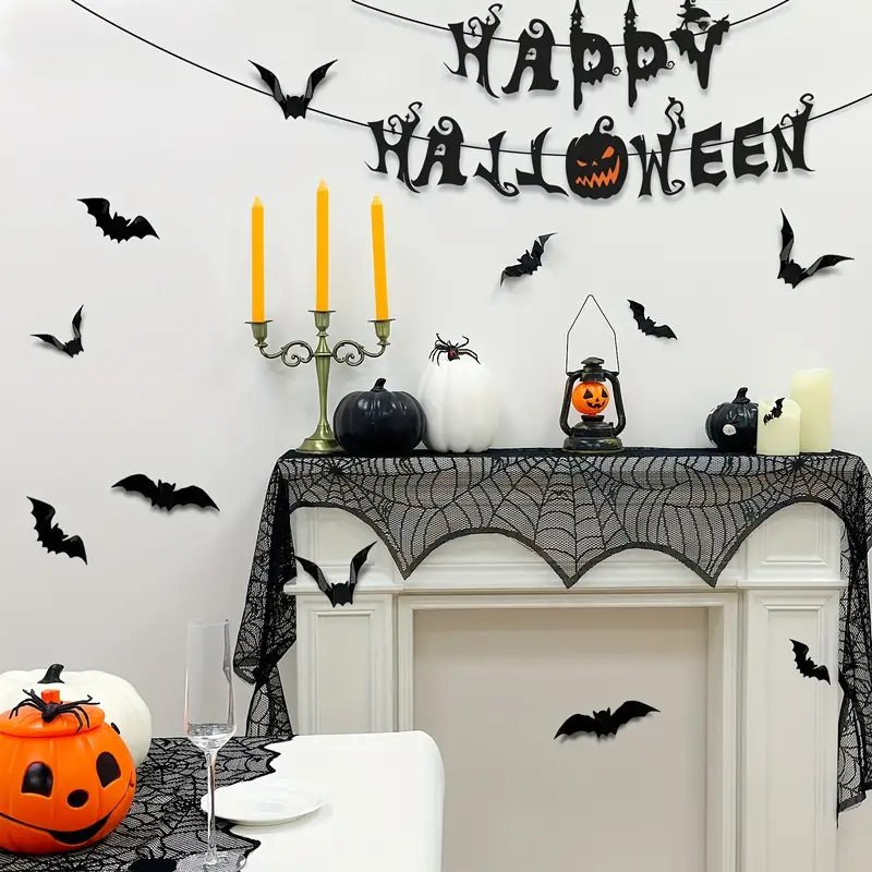 Halloween Decoration Set Pull Banner Bat Stickers Tablecloth Table Flag Halloween Party Supplies Home Decorations