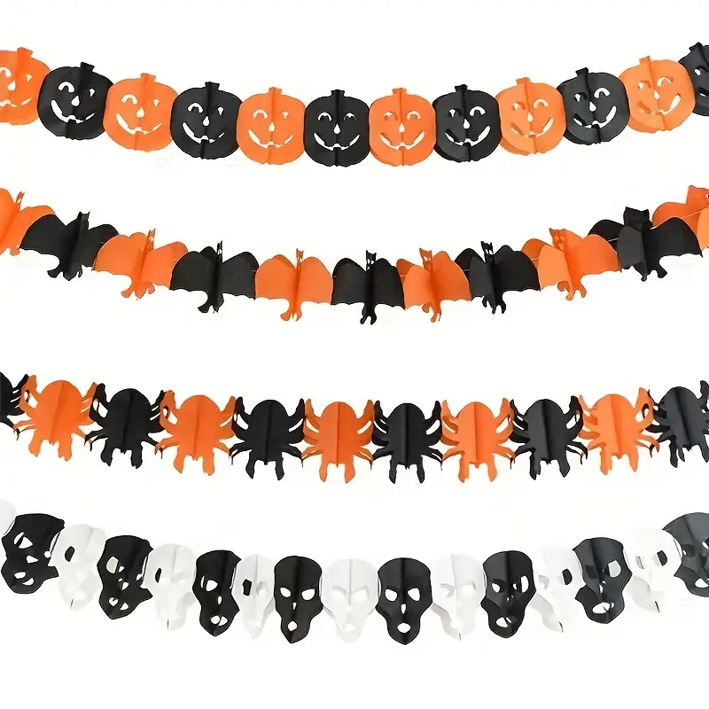 Halloween Honeycomb Pumpkin Paper Stretch Bat Pull Flag Spider Banner Halloween Party Decoration