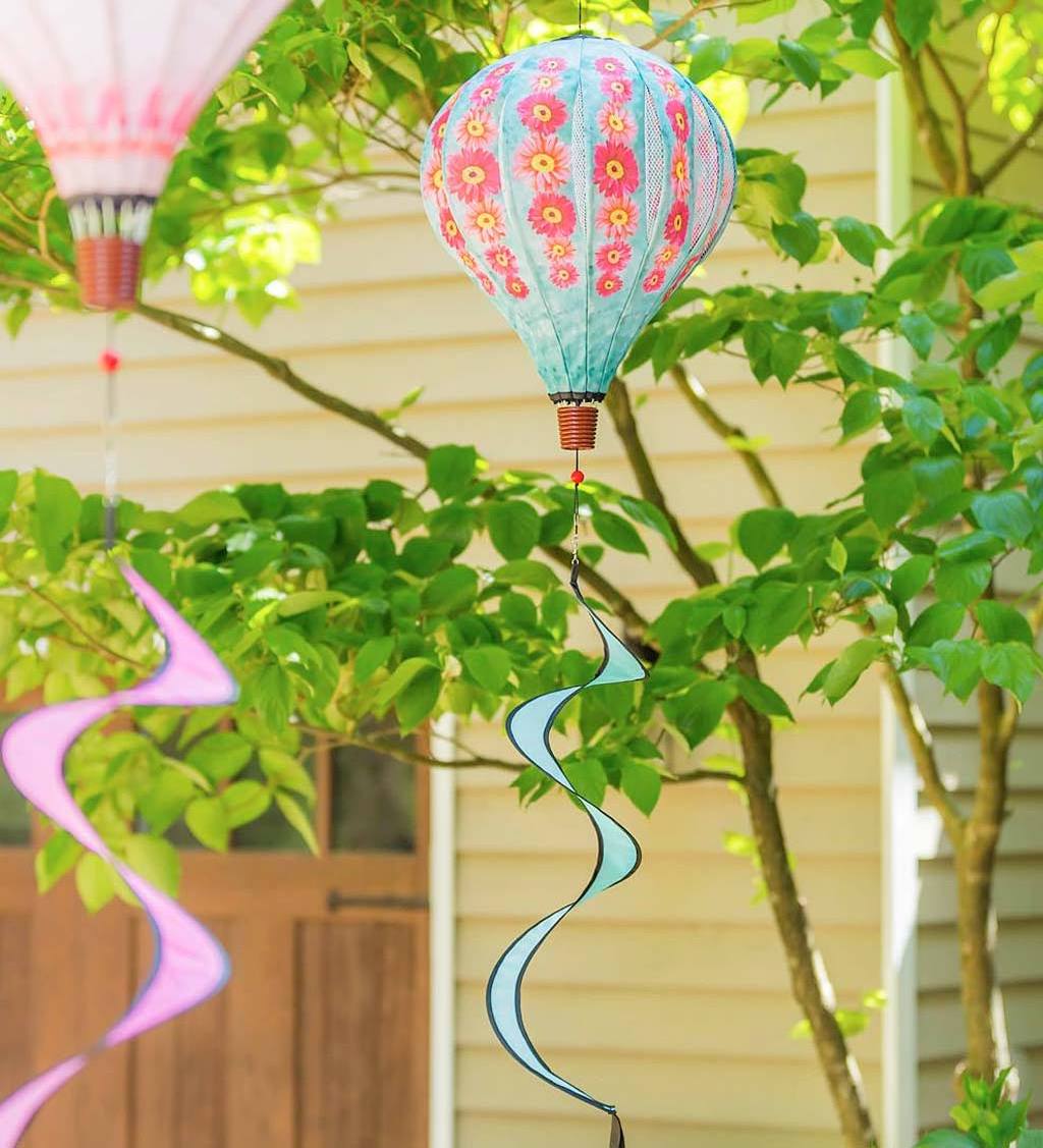 Daisies Hot Air Balloon Paper Lanterns Wind Spinners Outdoor Hanging Lantern for Yard Garden Wind Twister Toys for Kids