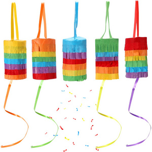 Wholesale Mini Pinatas Birthday Party Pull String Rainbow Cylinder Pinata Garland for Cinco De Mayo Mexican Taco Party