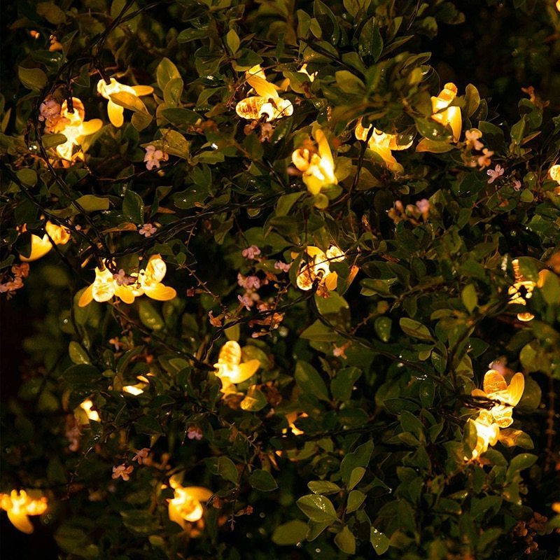 Solar Bee String Lights Outdoor Led Honeybee Fairy Lights with 8 Lighting Modes For Garden Party Decoration