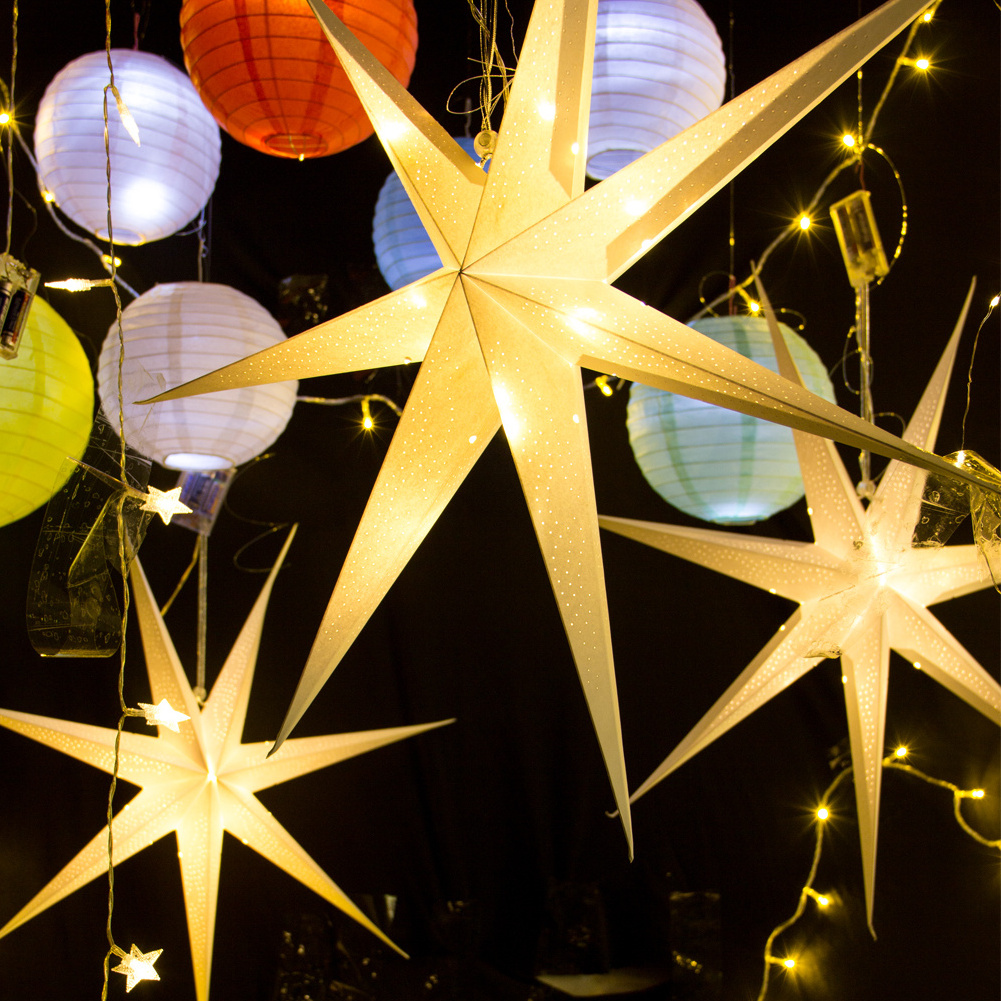 2024 christmas decorations 7 Pointed Paper Star Lanterns 60cm Hanging Light Decorations For Other Christmas Decoration