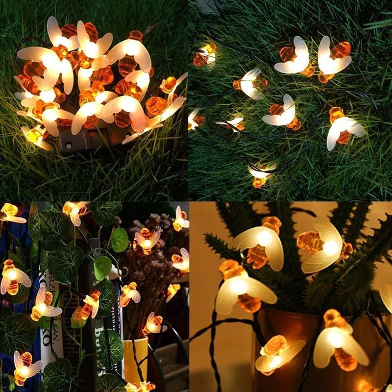 Solar Bee String Lights Outdoor Led Honeybee Fairy Lights with 8 Lighting Modes For Garden Party Decoration