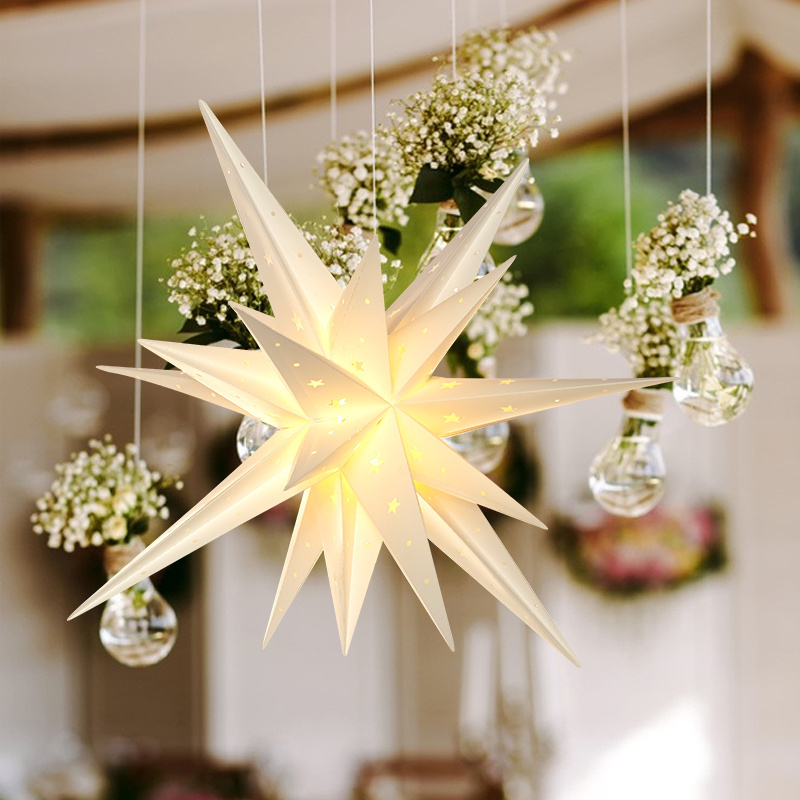 Christmas Paper Star Tree toppers Glow 3D star lanterns Waterproof indoor outdoor Christmas tree decorations