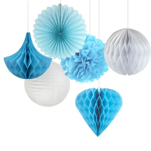 6PCS Paper Honeycomb Balls Fan Pom Poms Flower Lanterns Party Decoration Set For Other Wedding Decorations