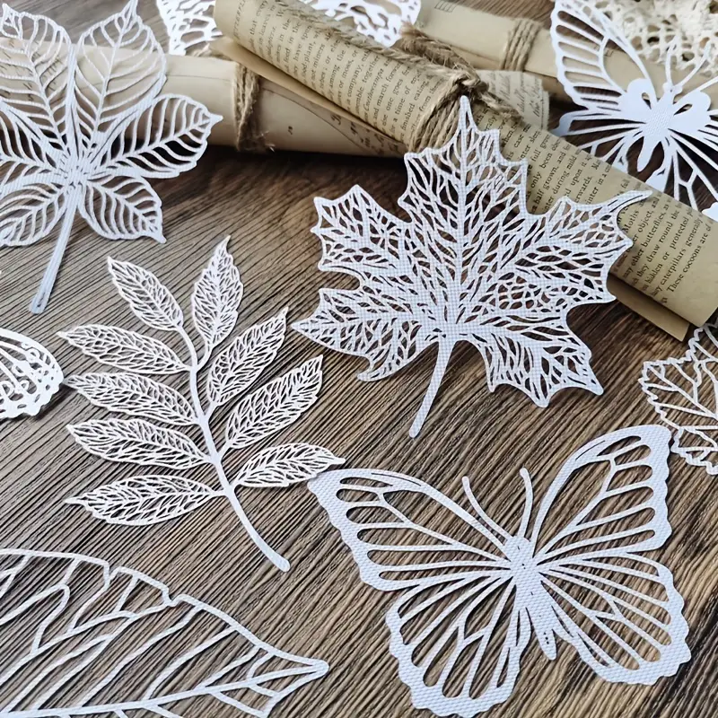 Retro Lace Stickers White Scrapbook Leaf Scrapbook Photo Album Handmade Paper DIY Decoration Crafts Stationery Supplies