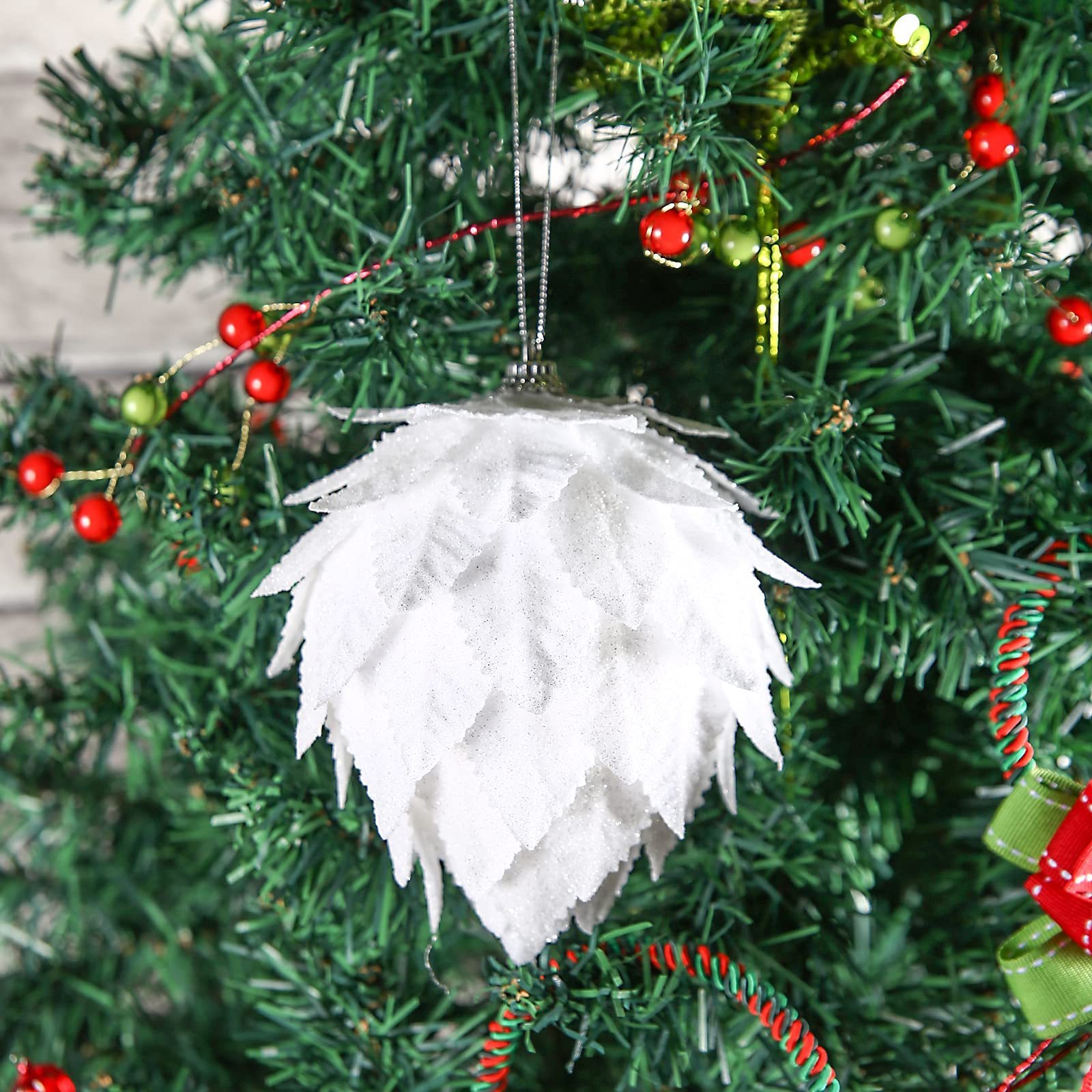 4pc Set Christmas Tree Decoration Ball with White Leaves Home Decoration Wedding Party Decorations Christmas Ball Ornaments