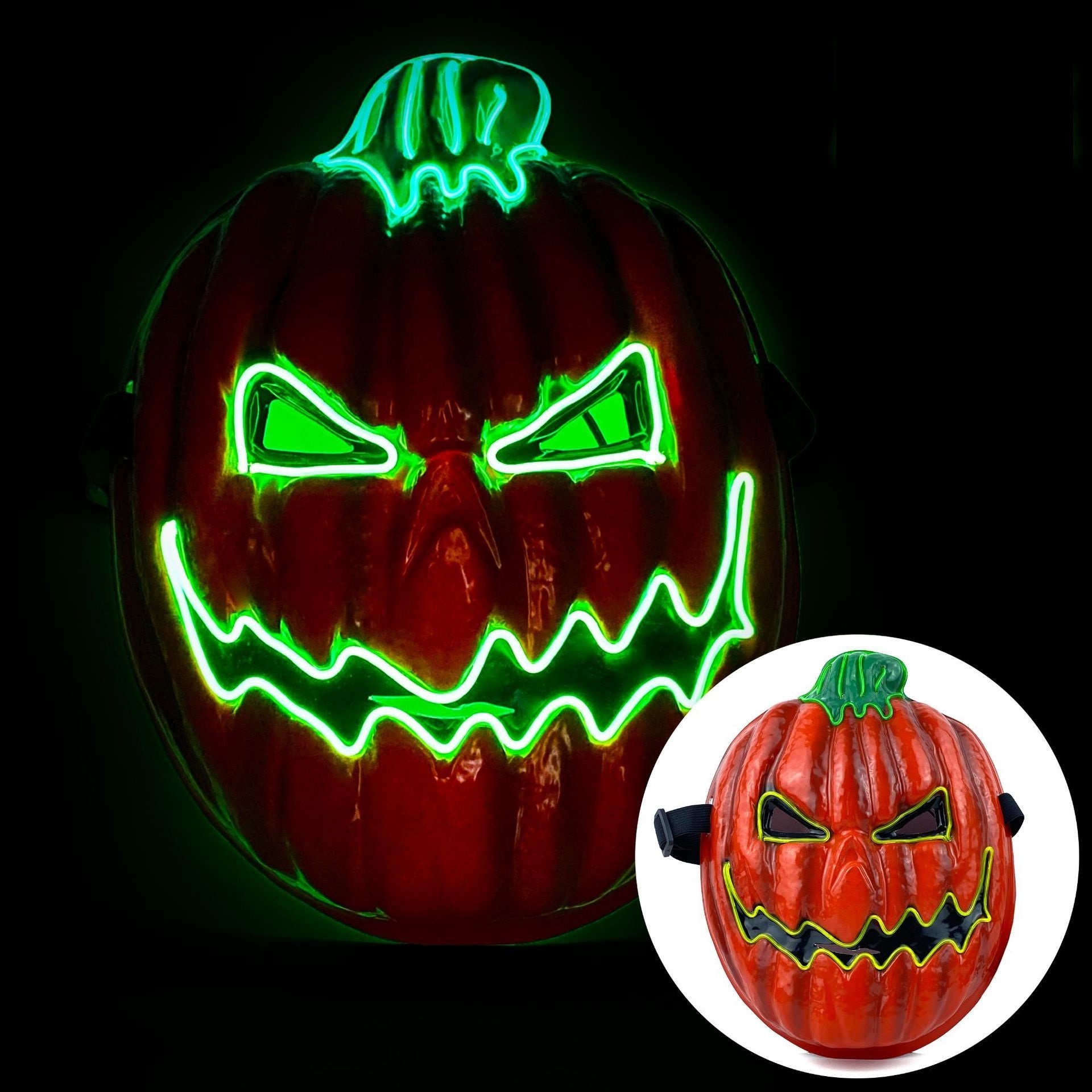 Sunbeauty Glowing Pumpkin EL Wire EVA Mask Halloween Cosplay Party Supplies Scary Face Led Mask