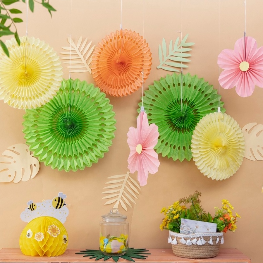 Custom Hanging Paper Fans Set Party Decoration Supplies Wholesale Decor Floral Wall Backdrop Paper Fans Party Decoration