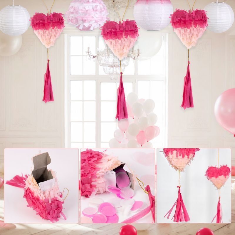 Sunbeauty Wholesale Pinatas Decoration Pink Ombre Heart Shape Hanging Pinata Valentine's Day Funny Party Set