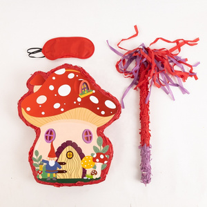 Mushroom Pinata with Stick and Blindfold 3D Mushroom Pinata Decorations for Forest Jungle Woodland BabyShower Party Decoration