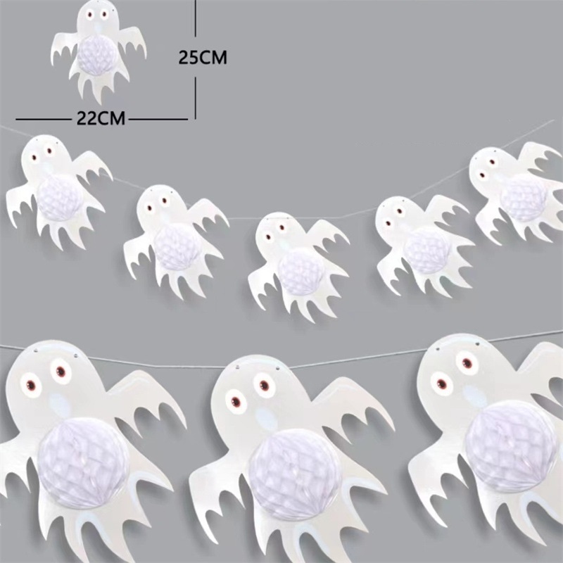 Bat Ghost Head Garland Party Banner Decoration Pumpkin Halloween Honeycomb Flag Halloween Wall Decoration