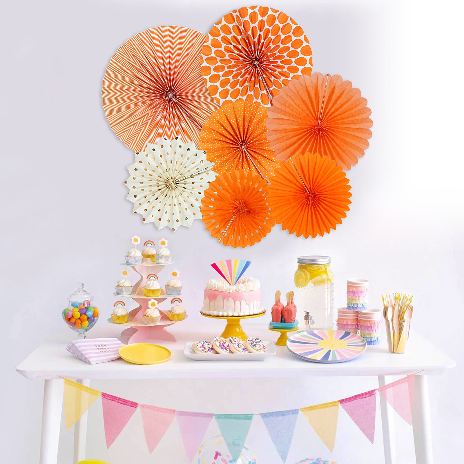 Wholesale 7 PCS Orange Birthday Wedding Thanksgiving Party Supplies Tissue Paper Fan Hanging  Paper Fans  Party Decoration