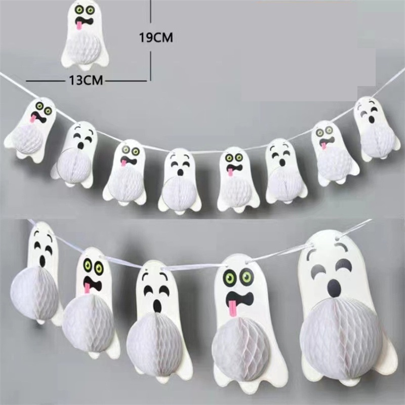 Bat Ghost Head Garland Party Banner Decoration Pumpkin Halloween Honeycomb Flag Halloween Wall Decoration