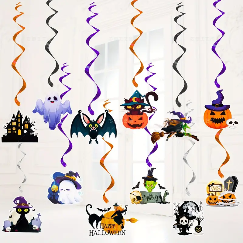 Halloween Pumpkin Spiral Hanging Swirl Decoration Bat Spider Ghost Witch Halloween Party Festival Decorations