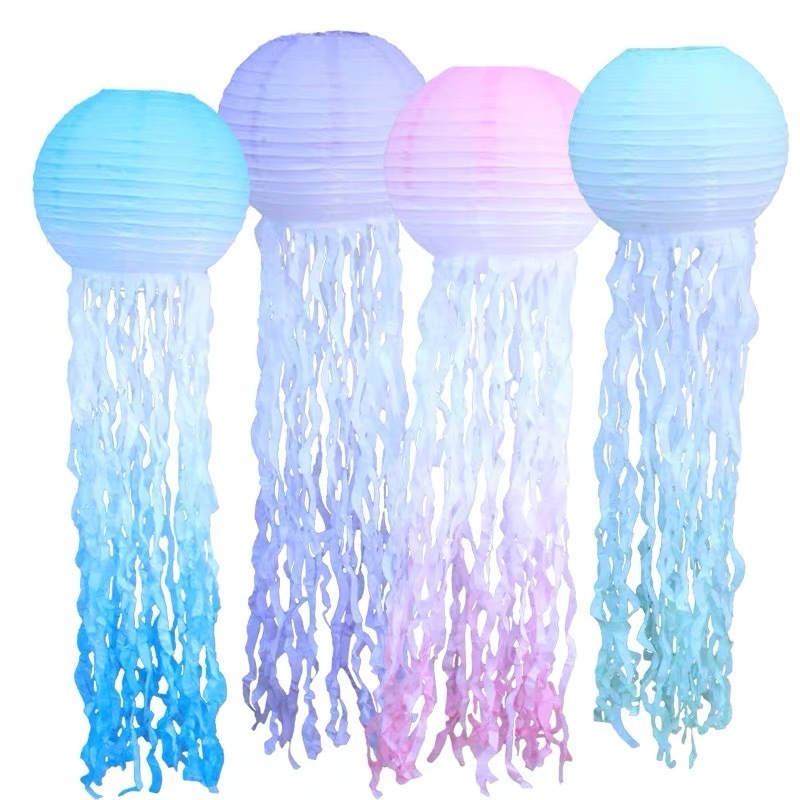 Honeycomb Ocean Party Decorative Lamps Set for Baby Kids Gift Birthday Room Outdoor Hanging Jellyfish Paper Lantern