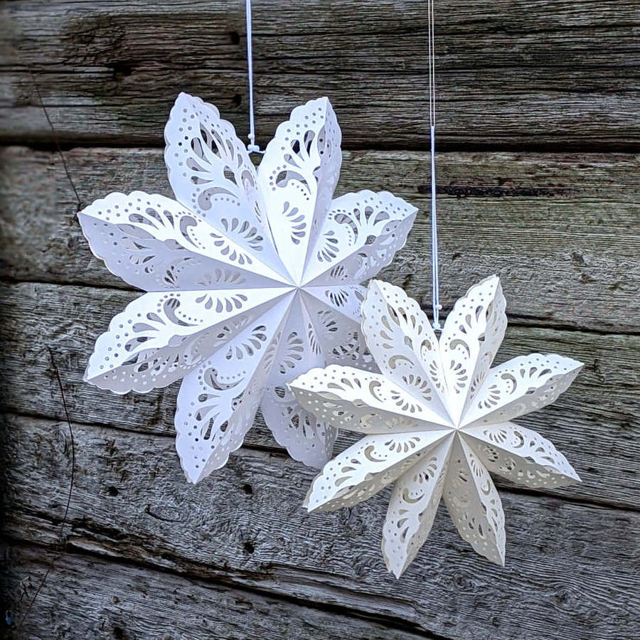 Paper Snowflake Lantern Decoration Sparkling White 8 Point Glitter Snowflake Winter Christmas Party & Home Decor