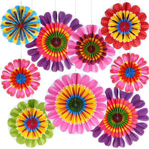 9pcs Bloom Colorful Floral Wall Garland Spring Flowers Paper Fan Decoration for Spring Flower Theme Party Supplies