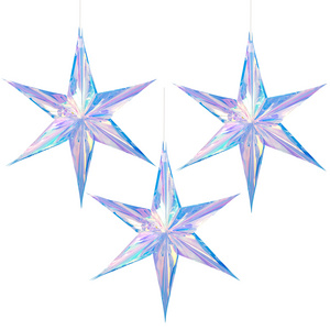 30 CM Dazzling Film 6-point Star Hanging Paper Star Lamp Christmas Star for Home and Garden Decoration