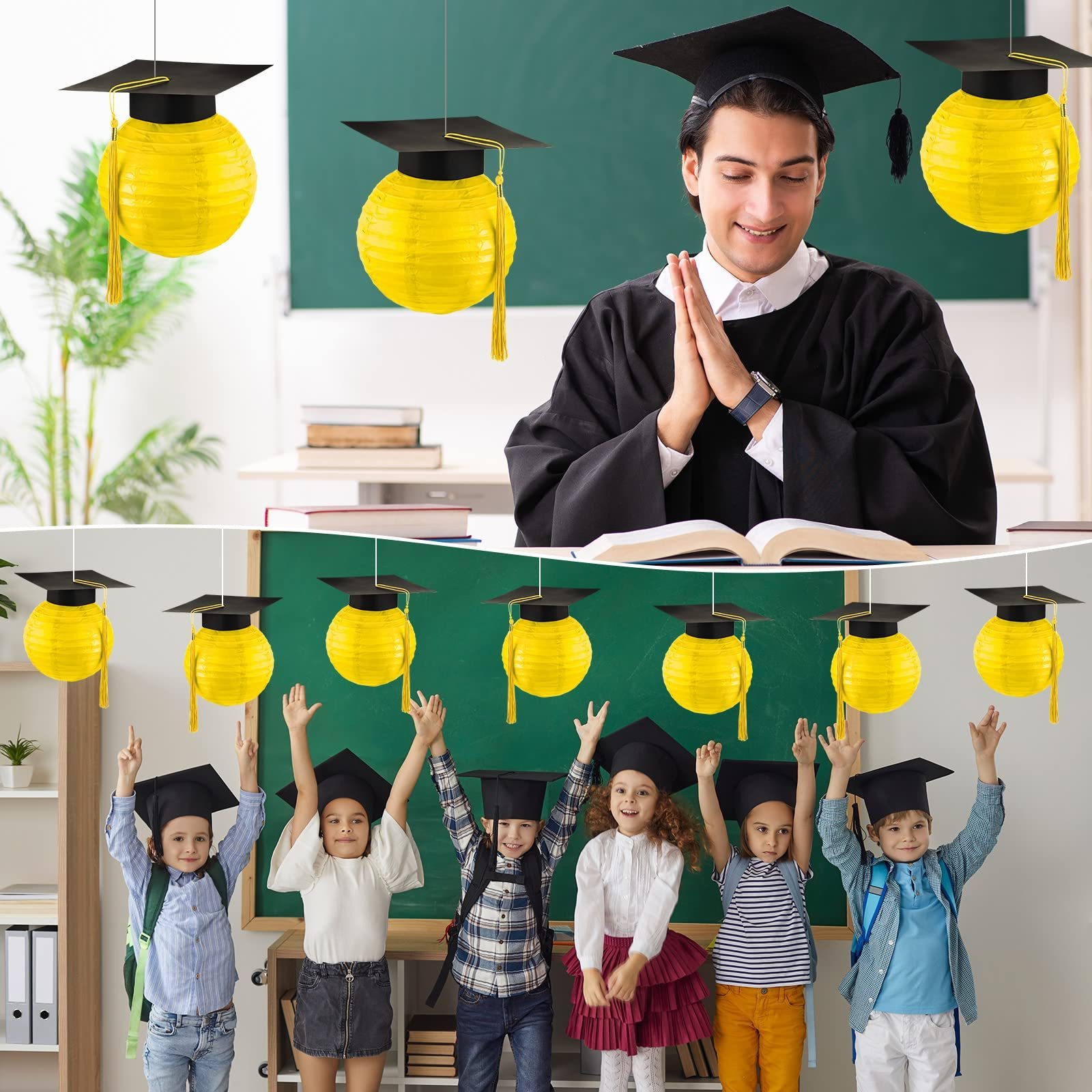 Bulk Graduation Cap Hanging Paper Lanterns Grad Cap Paper Lanterns with Black Grad Hat Tassel Lanterns