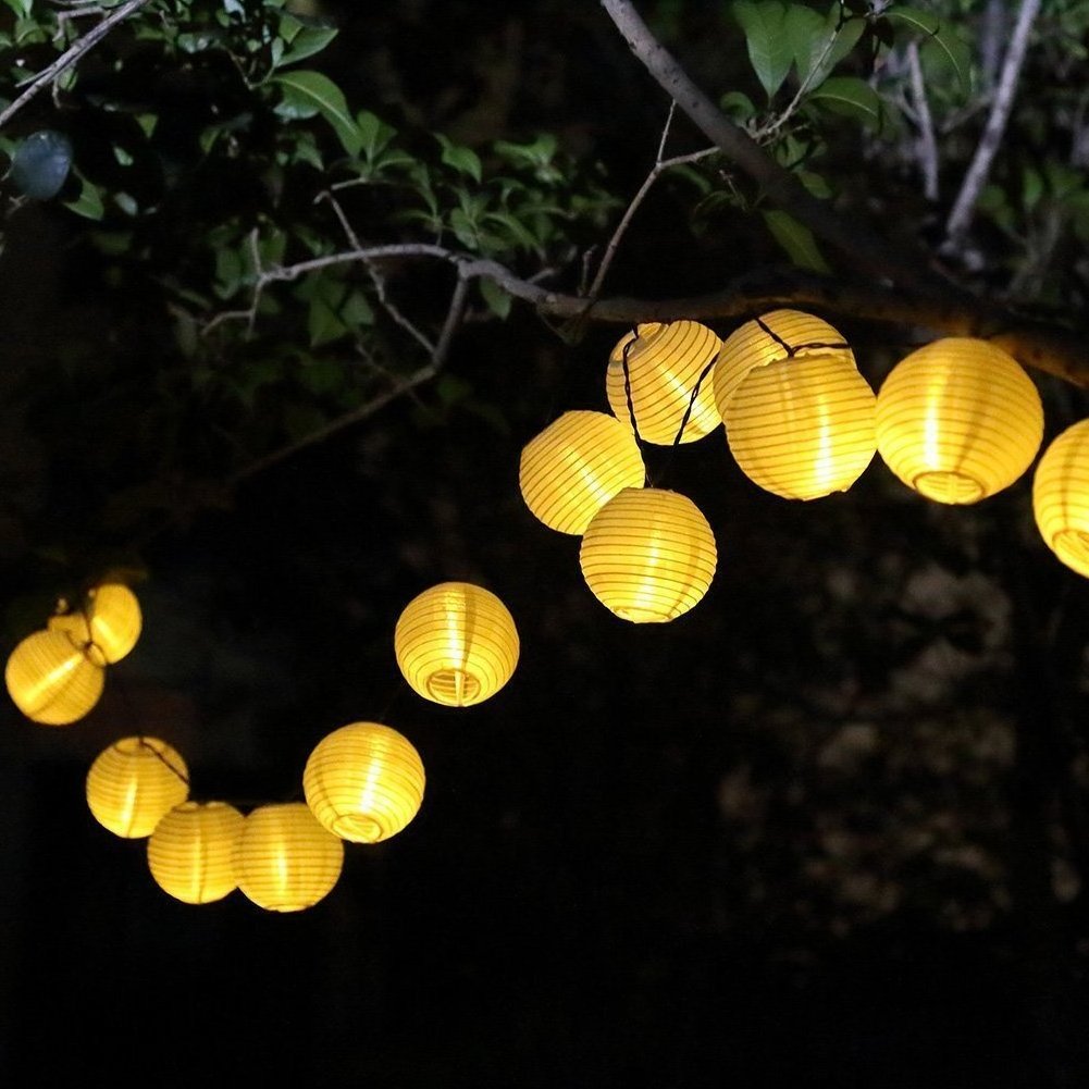 Solar Lantern String Lights Fair Lights with Fabric Lantern Decoration for Christmas Garden Lanterns Wedding Decorations