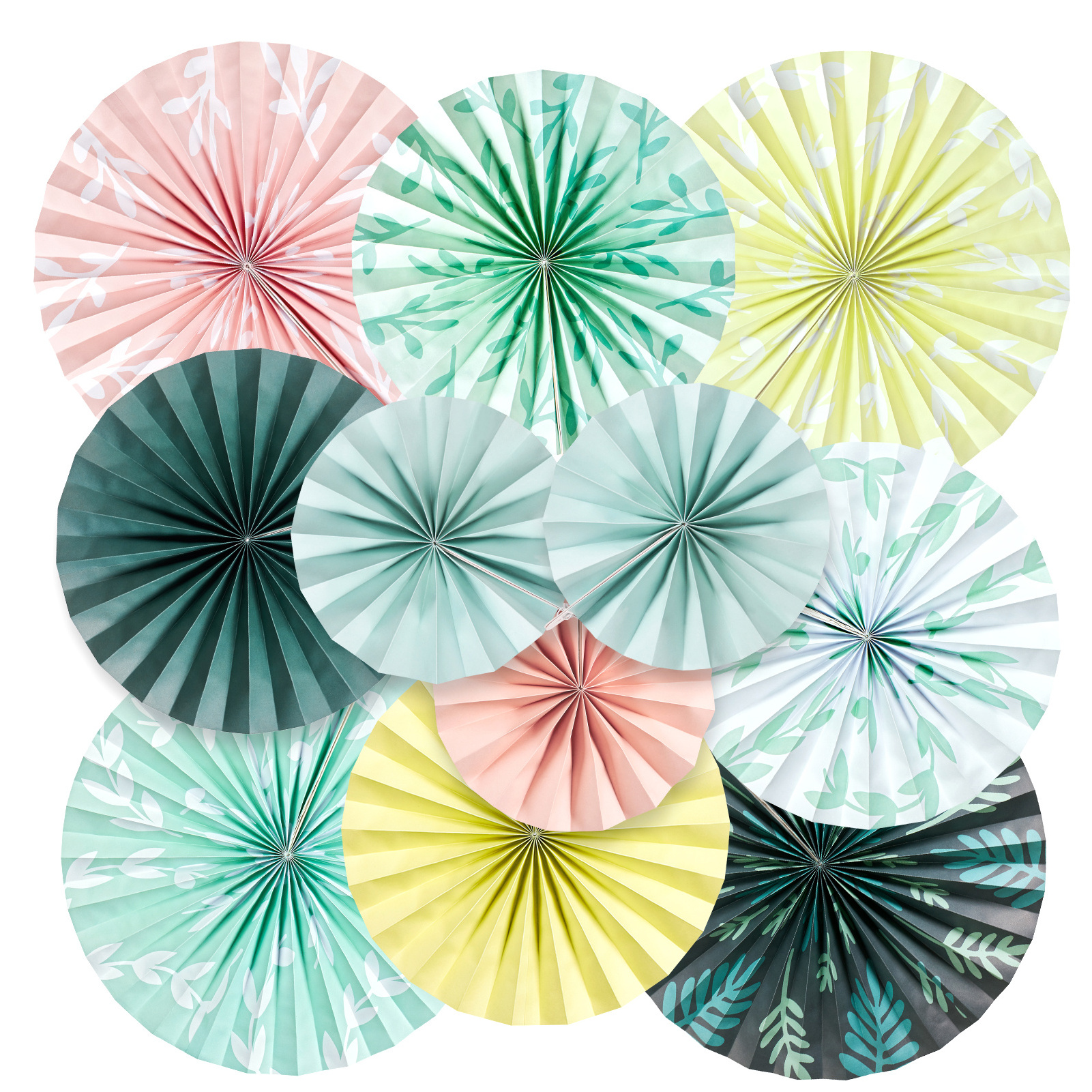 SUNBEAUTY 11 Pcs Sage Green Paper Fans Decoration Ceiling Paper Fans Boho Classroom Decor Hanging Paper Fans Decoration