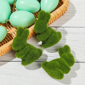 2025 New Easter Moss Rabbit Figurine Foam Green Flocking Bunny Ornament for Spring Easter Home Garden Party Decor Supplies