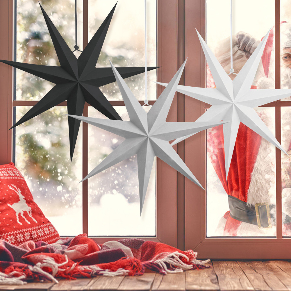 Custom black white grey  Hanging Christmas decoration  seven Point Paper Star