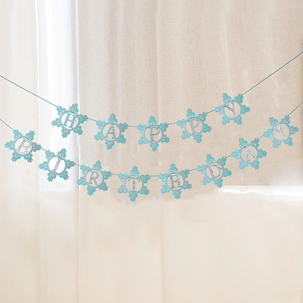 Blue White Glitter Snowflake Banner Winter Wonderland Decorations Christmas Party Birthday Decorations