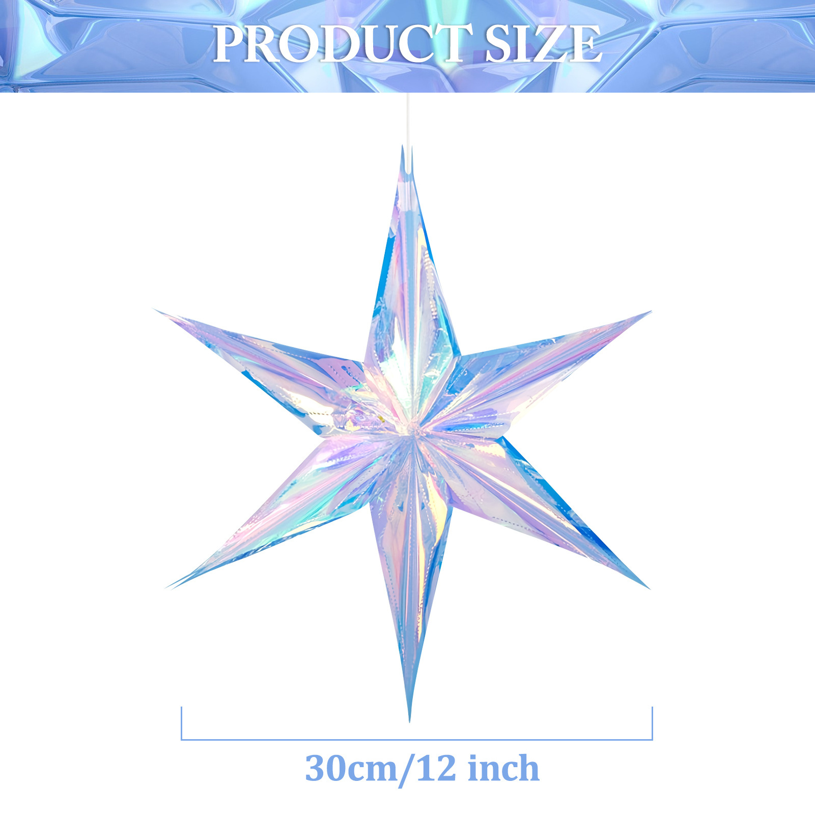 30 CM Dazzling Film 6-point Star Hanging Paper Star Lamp Christmas Star for Home and Garden Decoration