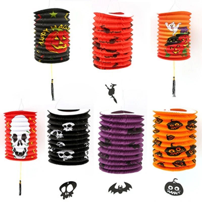 Halloween Paper Lantern Decoration Hanging Folding Paper Lanterns Ghost Spider Witch Pumpkin for Halloween Party Decoration