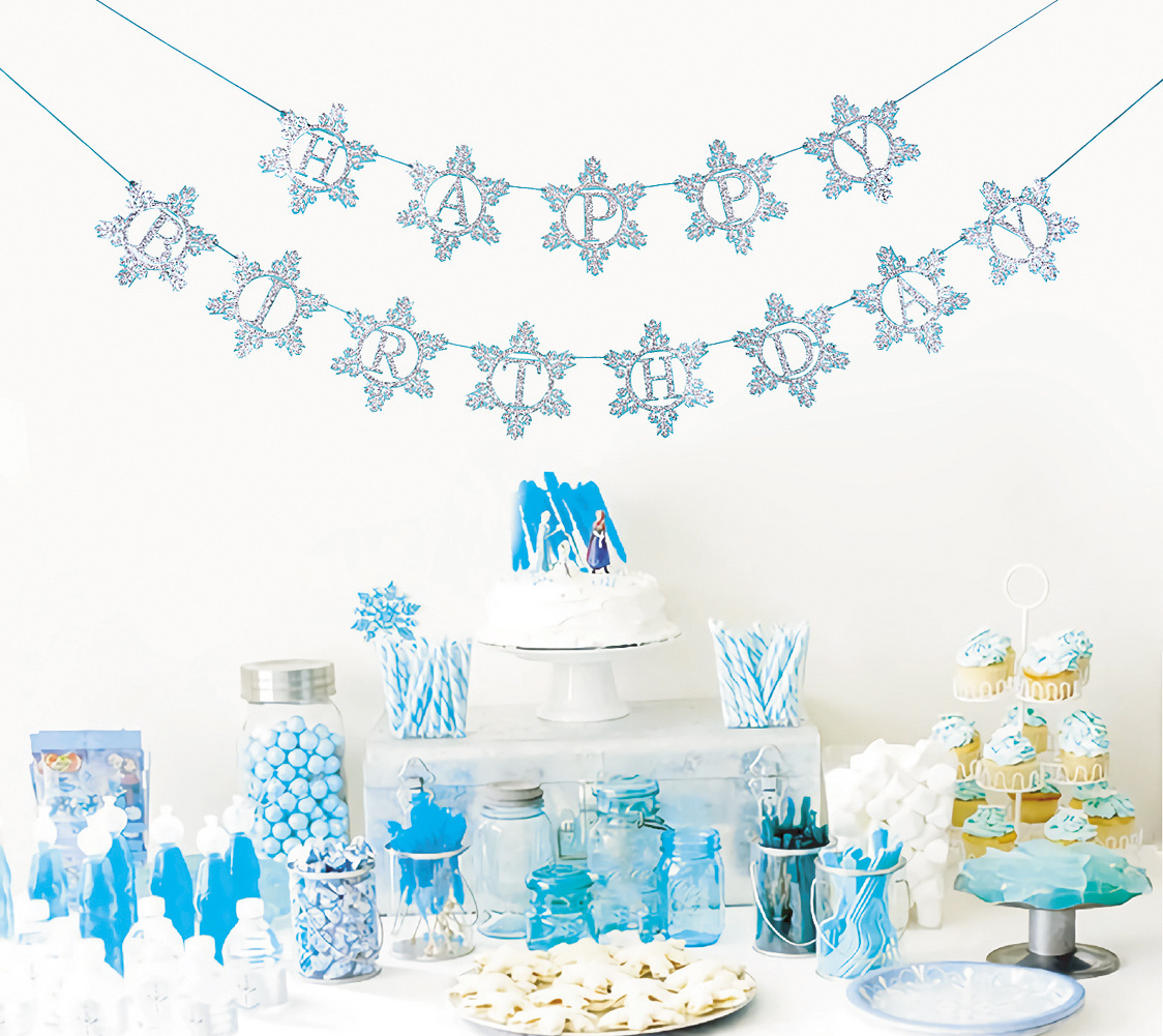 Blue White Glitter Snowflake Banner Winter Wonderland Decorations Christmas Party Birthday Decorations