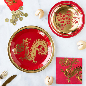 Cherry Blossom Chinese New Year Plates Red and Gold Dragon Plates Chinese New Year Table Top Accessories