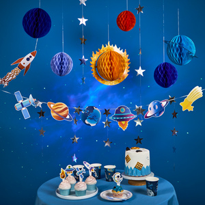 Solar System Hanging Galaxy Planet Honeycomb Supplies 3D Rocket for Kids Space Birthday Party Ceiling Ornaments Decor