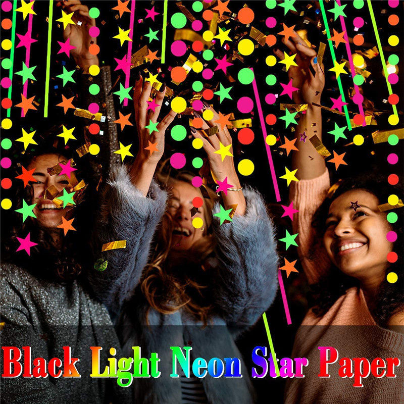 Glow in The Dark Neon Streamers Garlands Kit Light Hanging Decorations Neon Stars Dot Garlands Fluorescent Party Kit