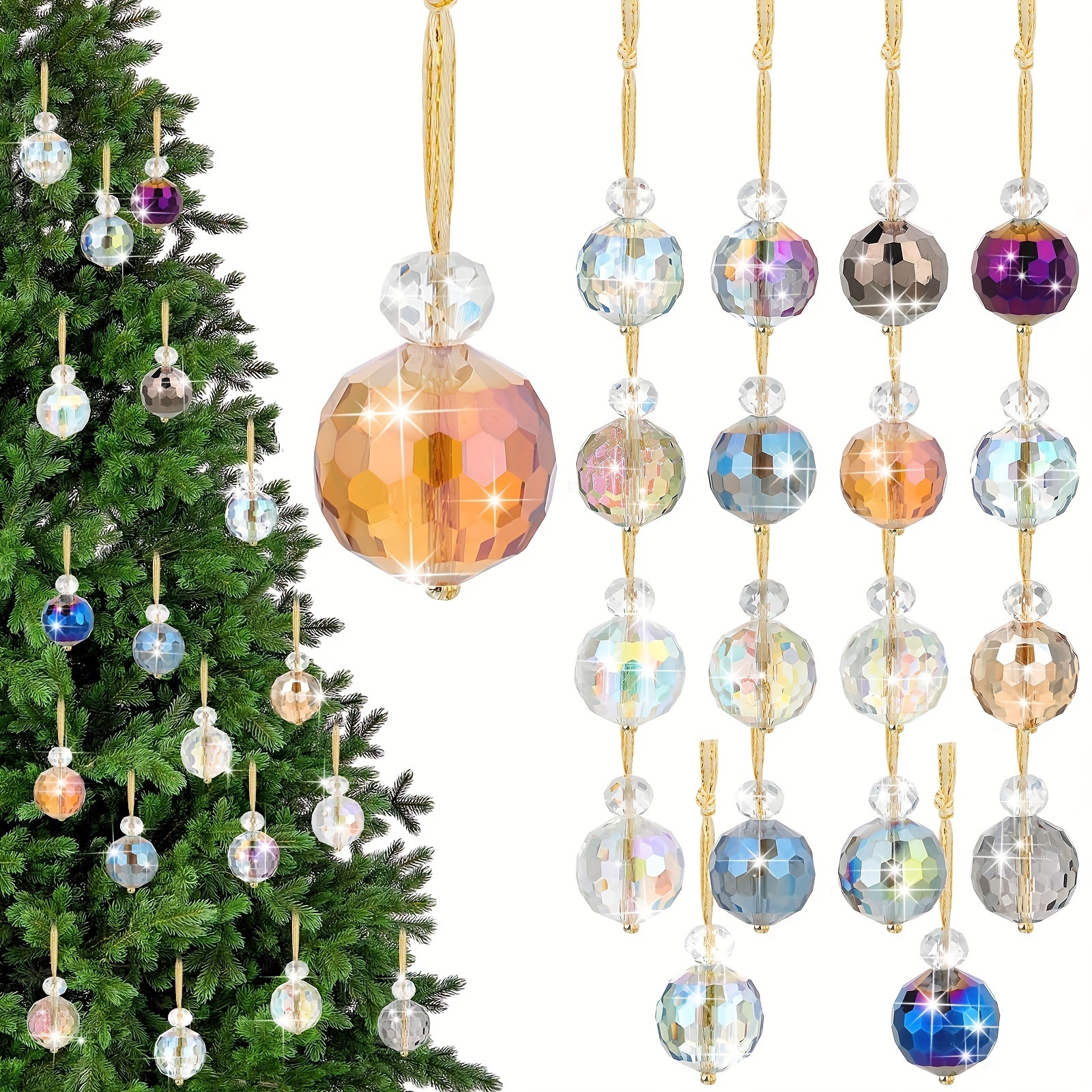 Multicolor Glass Christmas Ornaments Mini Hanging Crystal Ball Prism Rainbow Christmas Tree Christmas Decoration