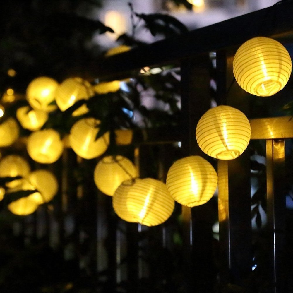 Solar Lantern String Lights Fair Lights with Fabric Lantern Decoration for Christmas Garden Lanterns Wedding Decorations